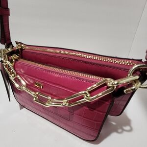 DKNY Lexi Double Crossbody Bag Women's One Size Pink Top Zip Closure Logo Plaque